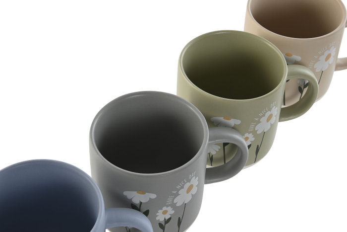 DKD Home Decor Set de Tazas de Porcelana Margaritas 365ml Surtido