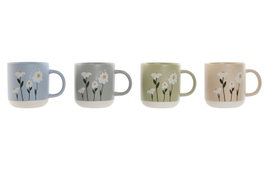 DKD Home Decor Set de Tazas de Porcelana Margaritas 365ml Surtido