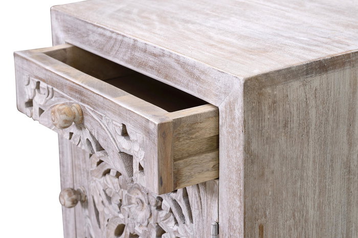 Giner y Colomer Mesita 1 Puerta 1 Cajón Madera de Mango Blanco Envejecido