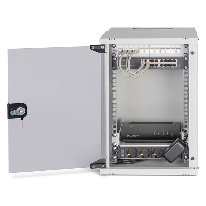 Digitus Bastidor de Pared Rack 9U para Red SOHO Pro, 10 Pulgadas (254 mm), Gris Acero, Capacidad 60 kg, Puerta Frontal de Cristal, Conjunto Incluye Bloqueo y Rieles, Ref: DN-90013?