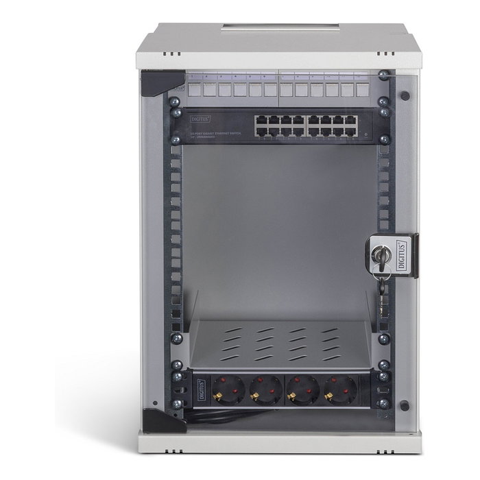 Digitus Bastidor de Pared Rack 9U para Red SOHO Pro, 10 Pulgadas (254 mm), Gris Acero, Capacidad 60 kg, Puerta Frontal de Cristal, Conjunto Incluye Bloqueo y Rieles, Ref: DN-90013?