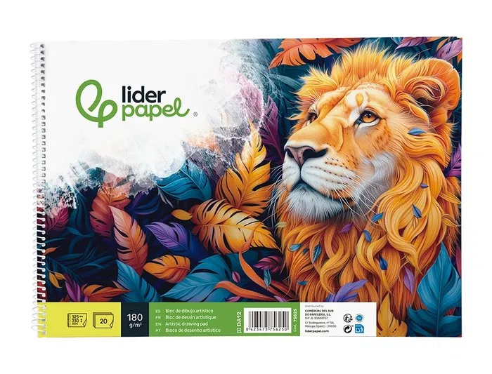 Liderpapel Bloc Dibujo Artístico Espiral 230x325mm 20 Hojas 180g/m² Sin Recuadro Perforado