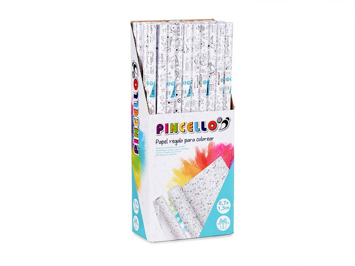 PINCELLO Papel Regalo 70 cm x 1.5 m Extraterrestres y Vehículos para Colorear (Set de 50)