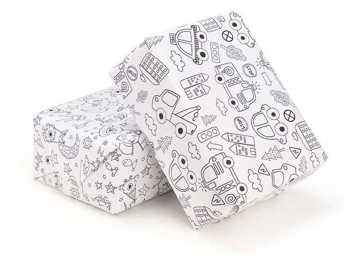 PINCELLO Papel Regalo 70 cm x 1.5 m Extraterrestres y Vehículos para Colorear (Set de 50)