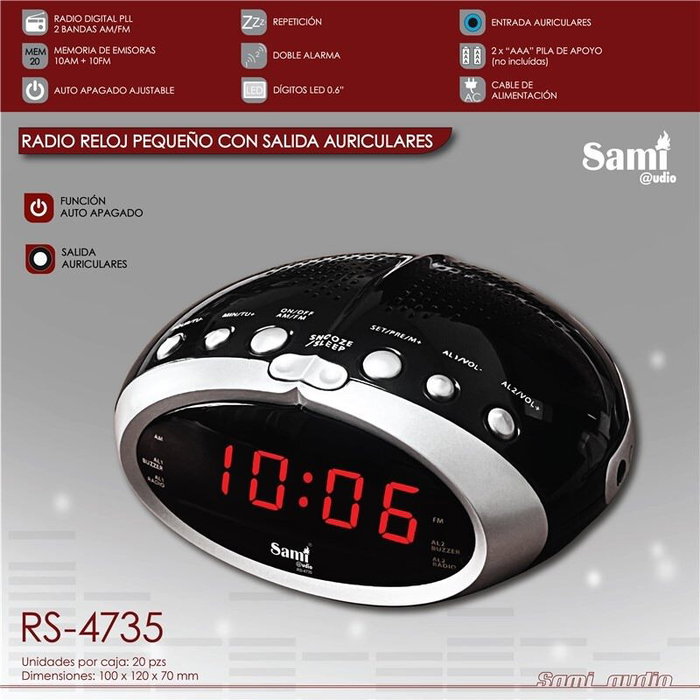 SAMI Radio Reloj Pequeño PLL AM/FM 0.6" Digital con Salida