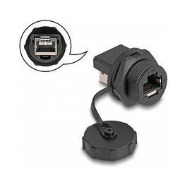 DeLOCK Acoplador RJ45 Cat.6A con tapa protectora IP67 negro