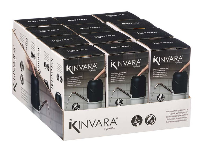 Kinvara Dispensador de Agua Automático Adaptador para Botellas, 8000mAh Batería Recargable, 14x13x7.5 cm, Color Negro/Transparente (Set de 12)