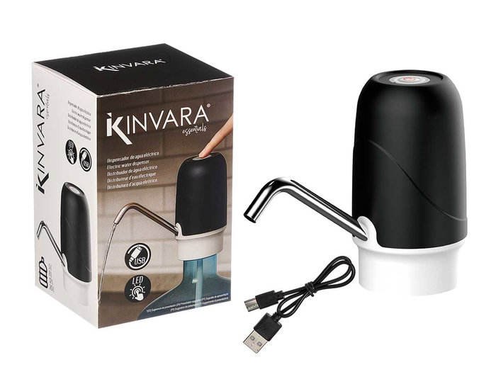 Kinvara Dispensador de Agua Automático Adaptador para Botellas, 8000mAh Batería Recargable, 14x13x7.5 cm, Color Negro/Transparente (Set de 12)