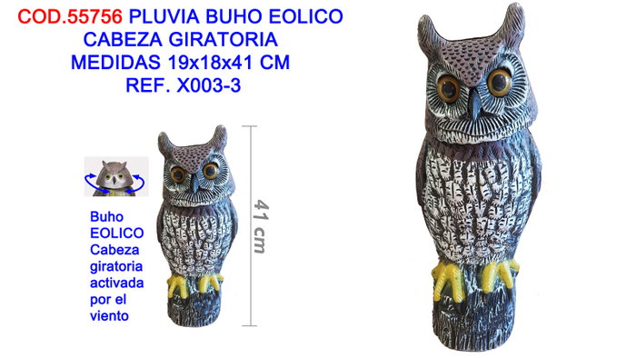 PLUVIA BUHO EOLICO CABEZA GIRATORIA 19x18x41 CM REF. X003-3 PLUVIA BUHO EOLICO CABEZA GIRATORIA 19x18x41 CM REF. X003-3
