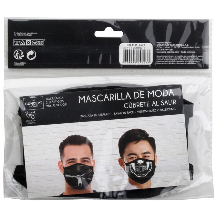 Sensly Mascarilla De Moda Cremallera Calavera 100% Algodón Talla Única Lavable