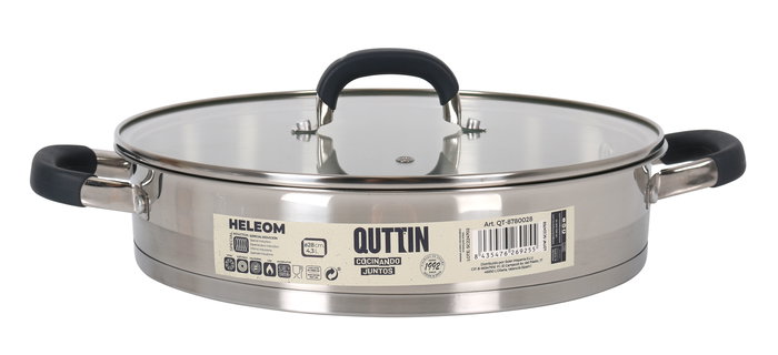 Quttin Cacerola Baja Acero Inoxidable 28 cm x 7 cm, 4.3 L, 0.8 mm de grosor (2 Unidades)