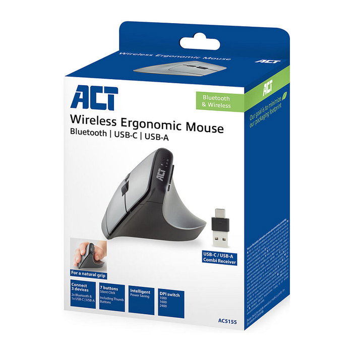 ACT Ratón Ergonómico con Agarre Vertical Bluetooth 2400 DPI ACT Ratón Ergonómico con Agarre Vertical Bluetooth 2400 DPI
