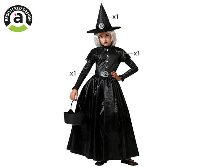 Disfraz Bruja Negra Infantil Largo con Sombrero para Niña 5-6 Años - Halloween - Vestido, Sombrero y Cinturón Disfraz Bruja Negra Infantil Largo con Sombrero para Niña 5-6 Años - Halloween - Vestido, Sombrero y Cinturón