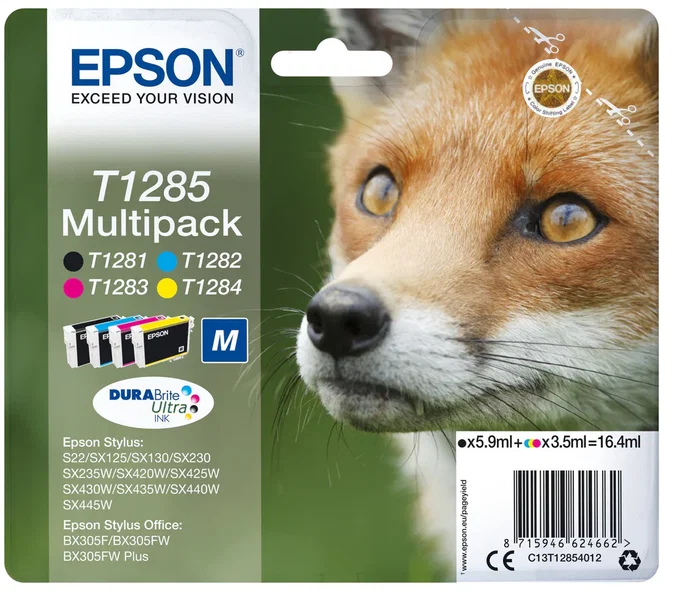 Epson Cartucho de Tinta Original T1285 Multipack Negro Cian Magenta Amarillo (1 Negro + 3 Color) - Referencia C13T12854022 - Compatible con SX, Stylus, Office BX Epson Cartucho de Tinta Original T1285 Multipack Negro Cian Magenta Amarillo (1 Negro + 3 Color) - Referencia C13T12854022 - Compatible con SX, Stylus, Office BX