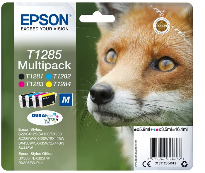 Epson Cartucho de Tinta Original T1285 Multipack Negro Cian Magenta Amarillo (1 Negro + 3 Color) - Referencia C13T12854022 - Compatible con SX, Stylus, Office BX Epson Cartucho de Tinta Original T1285 Multipack Negro Cian Magenta Amarillo (1 Negro + 3 Color) - Referencia C13T12854022 - Compatible con SX, Stylus, Office BX