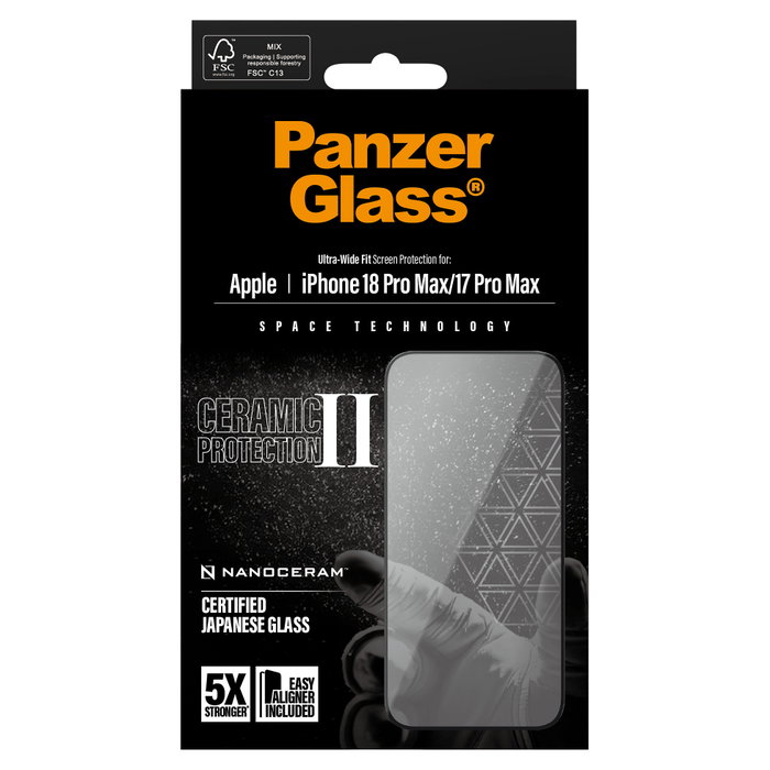 PanzerGlass Ceramic II Protector de Pantalla Ultra-Wide Fit para iPhone 17 Pro Max e iPhone 18 Pro Max