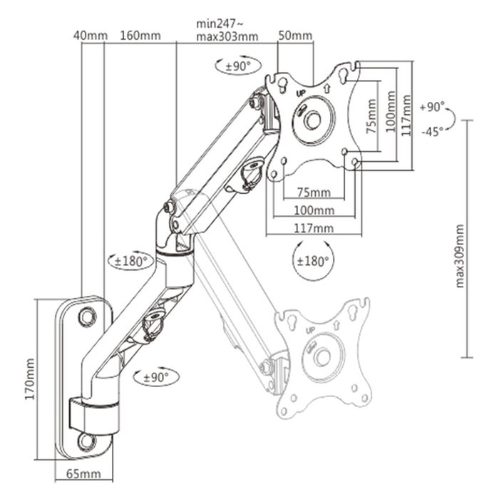 GEMBIRD MA-WA1-02 Soporte para Monitor de Pared Negro 27 pulgadas
