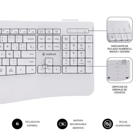 Subblim Combo Dual Office Prowave Teclado y Ratón Inalámbrico, Blanco, SUBKBC-DCOPW1