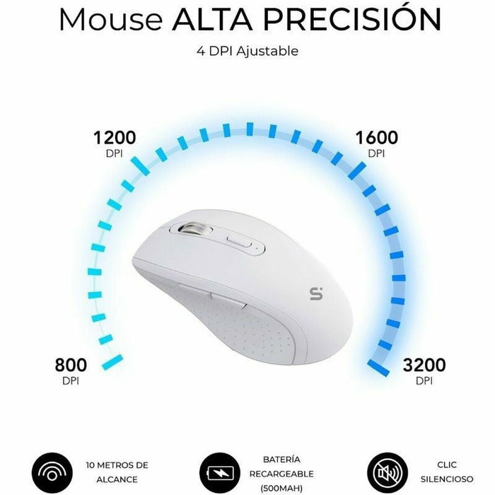 Subblim Combo Dual Prowave White Teclado y Ratón Ergonómicos Blanco