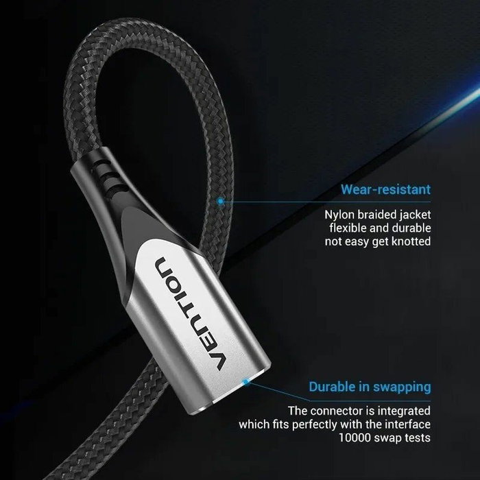 Vention Cable alargador USB 3.1 Tipo-C macho a hembra, 1m, gris
