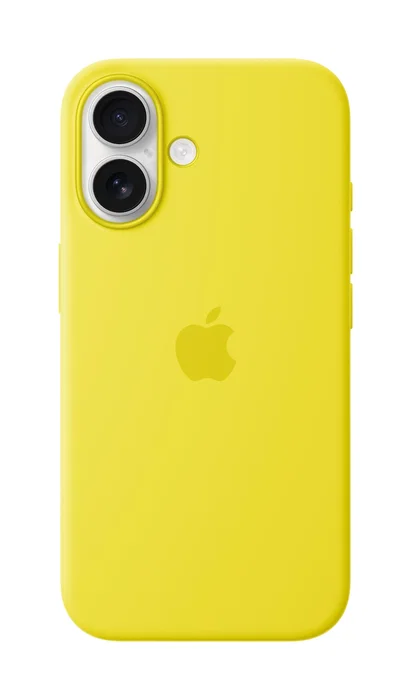Apple MYY73ZM/A Funda de Silicona con MagSafe para iPhone 16 (6.1") - Color Amarillo Star Fruit, Microfibra, 55% Reciclada, Resistente a Caídas