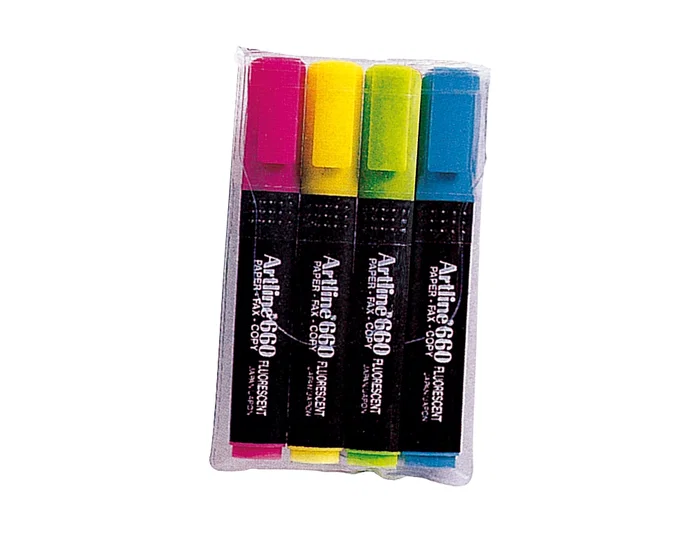 Artline Rotulador Fluorescente EK-660 Punta Biselada Bolsa 4 Unidades Colores Surtidos Trazo 1-5 mm