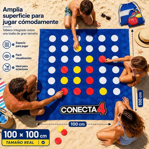 JugaToys Toalla Juego Conecta 4 con Fichas Impermeables y Mochila, 100x100cm