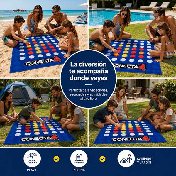 JugaToys Toalla Juego Conecta 4 con Fichas Impermeables y Mochila, 100x100cm