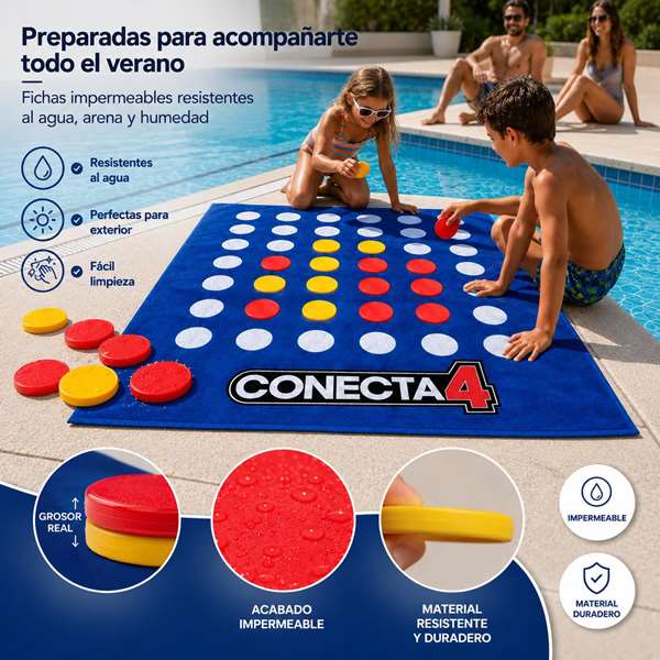 JugaToys Toalla Juego Conecta 4 con Fichas Impermeables y Mochila, 100x100cm