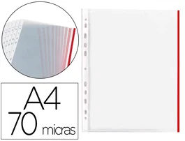 Q-connect Funda Multitaladro Cristal DIN A4 70 mc con Borde Rojo - Bolsa 10 Unidades