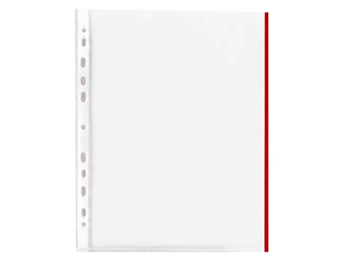 Q-connect Funda Multitaladro Cristal DIN A4 70 mc con Borde Rojo - Bolsa 10 Unidades