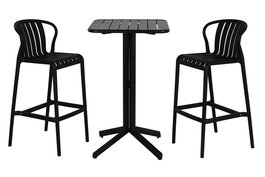 DKD Home Decor Set de 3 Mesas Bar Terraza y Jardín Negro 60 x 102 x 60 cm