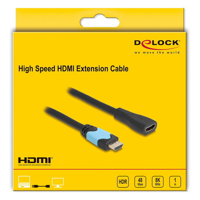 Delock Cable de Extensión HDMI High Speed 48 Gbps 8K 60Hz 1 metro, Compatible con 3D, HDR, Dolby Vision, Audio ARC, Conectores Chapados en Oro