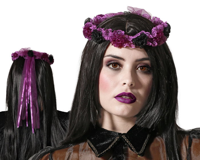 Otros Cinta Floral para Mujer con Rosas Violetas y Negras, Adorno para Disfraces de Catrina, Halloween, Temática Gótica Otros Cinta Floral para Mujer con Rosas Violetas y Negras, Adorno para Disfraces de Catrina, Halloween, Temática Gótica