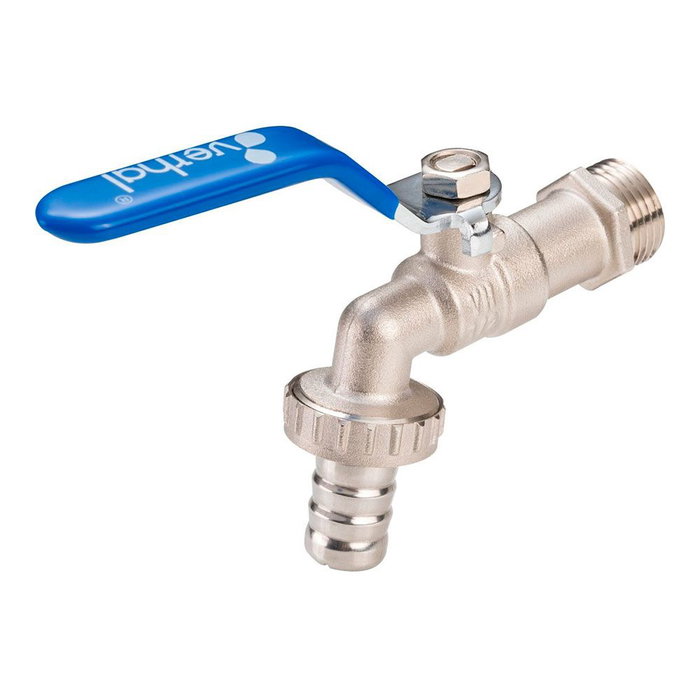 Verhal Grifo esfera racor manguera 1/2" x 3/4", cuerpo latón niquelado, presión nominal 16 bar, cierre 1/4 de vuelta, maneta acero cromado Verhal Grifo esfera racor manguera 1/2" x 3/4", cuerpo latón niquelado, presión nominal 16 bar, cierre 1/4 de vuelta, maneta acero cromado