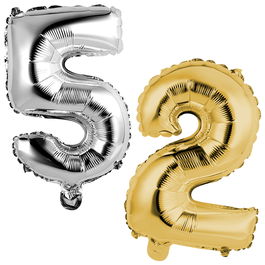 Party Time Globo Cifra Plata/Oro para Cumpleaños, Altura 35 cm, Reutilizable