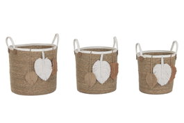 DKD Home Decor Set de 3 Cestas de Fibra y Algodón Natural