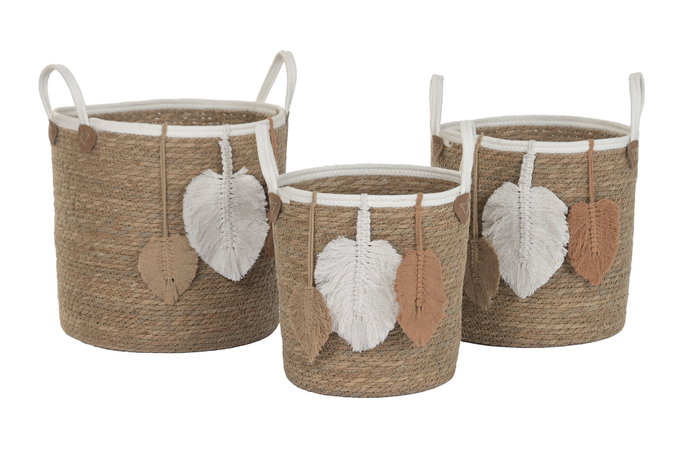 DKD Home Decor Set de 3 Cestas de Fibra y Algodón Natural