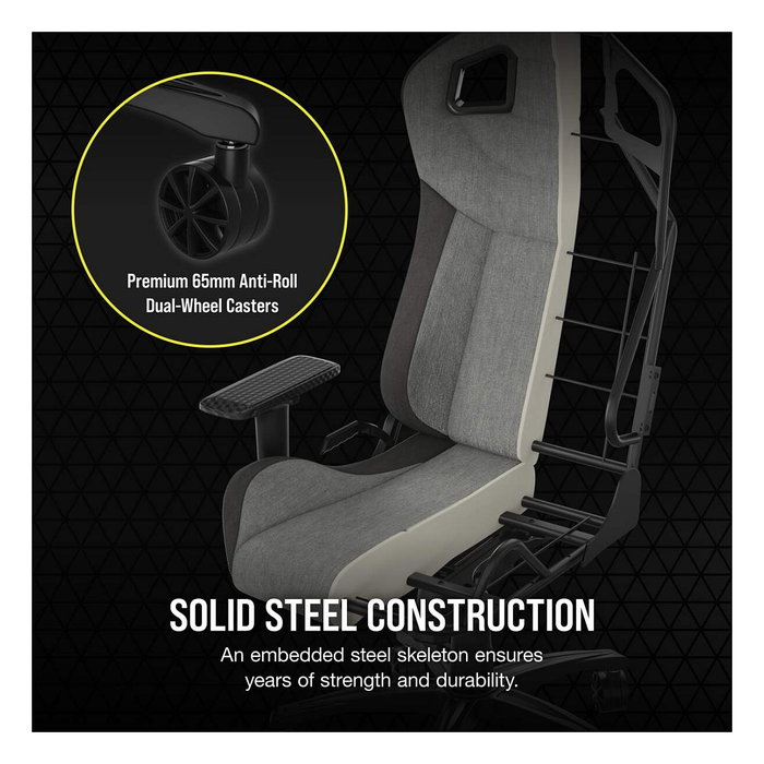 Corsair T3 Rush Silla Gaming (2023) - Tela Gris/Antracita, Respaldo Acolchado, 4D, 120 kg, Racing