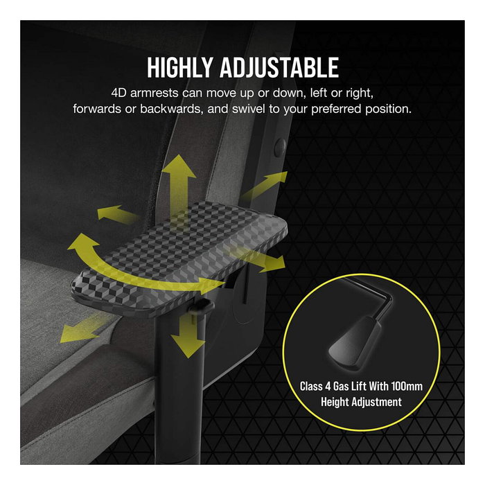 Corsair T3 Rush Silla Gaming (2023) - Tela Gris/Antracita, Respaldo Acolchado, 4D, 120 kg, Racing