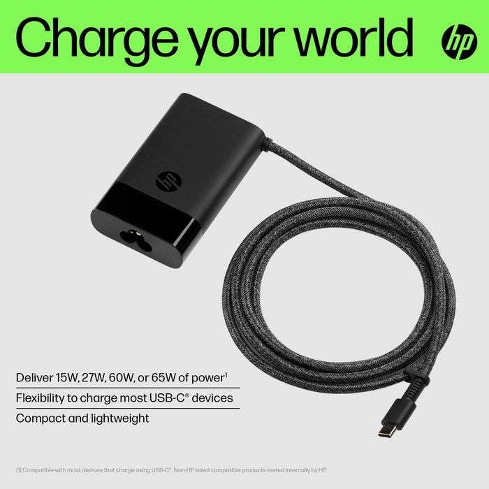 HP Cargador para Portátil USB-C 65W, Compacto y Universal para Laptop, Tableta y Teléfono, Carga Inteligente