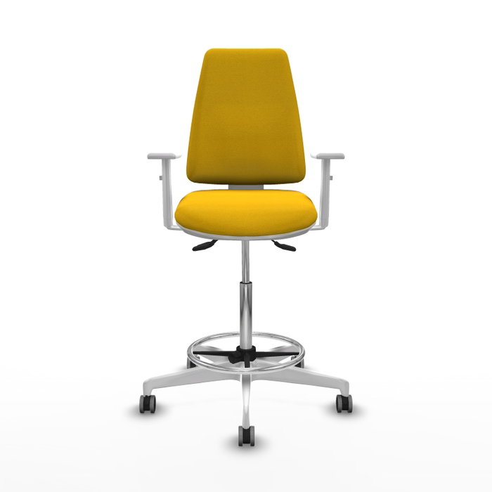 PIQUERAS Y CRESPO Taburete Elche AS blanco con asiento azul marino y acabado Bali amarillo PIQUERAS Y CRESPO Taburete Elche AS blanco con asiento azul marino y acabado Bali amarillo