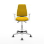PIQUERAS Y CRESPO Taburete Elche AS blanco con asiento azul marino y acabado Bali amarillo