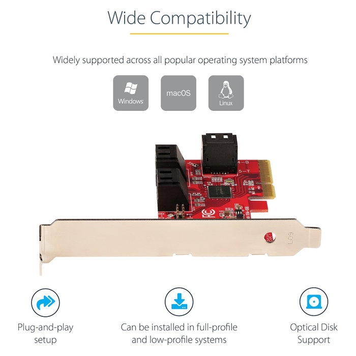 StarTech Tarjeta Controladora PCI Express (PCIe) de 6 Puertos SATA 6 Gbps con Bracket de Perfil Bajo StarTech Tarjeta Controladora PCI Express (PCIe) de 6 Puertos SATA 6 Gbps con Bracket de Perfil Bajo