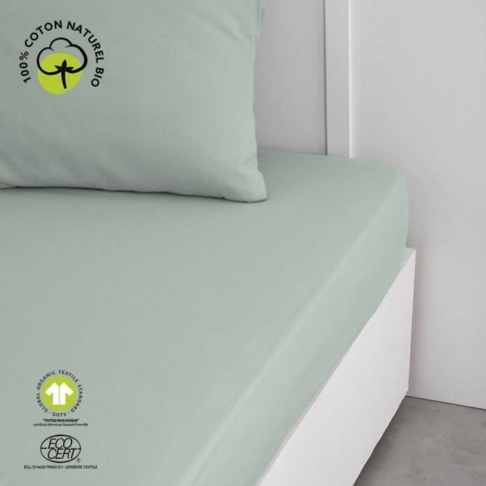 Today Sábana bajera de algodón Celadón orgánico 160 x 200 cm + 30 cm Today Sábana bajera de algodón Celadón orgánico 160 x 200 cm + 30 cm
