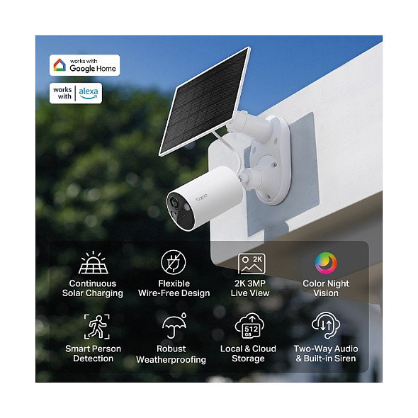 TP-Link Tapo C410 KIT Cámara de Seguridad IP Exterior Inalámbrica WiFi 3MP Visión Nocturna Color Alexa Google Assistant con Panel Solar A201 TP-Link Tapo C410 KIT Cámara de Seguridad IP Exterior Inalámbrica WiFi 3MP Visión Nocturna Color Alexa Google Assistant con Panel Solar A201