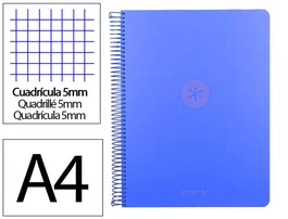 Antartik Cuaderno Espiral Micro A4 Tapa Foam, 120 Hojas Cuadrícula 5mm 90gr, 5 Bandas 4 Taladros, Color Azul