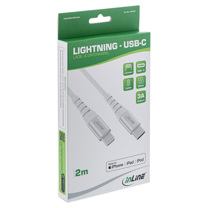 InLine Cable Lightning a USB-C 31460C 2m Plata MFi