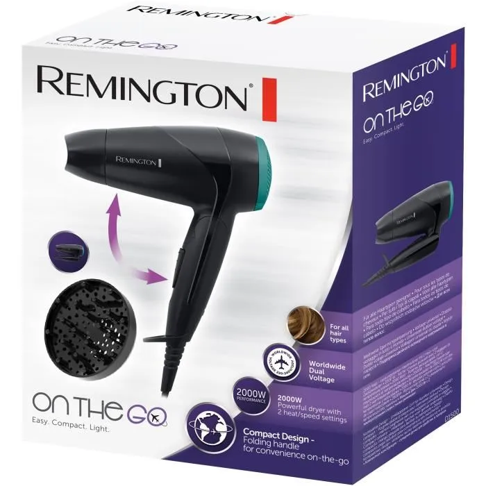 Remington D1500 On The Go Secador de pelo Negro y Verde