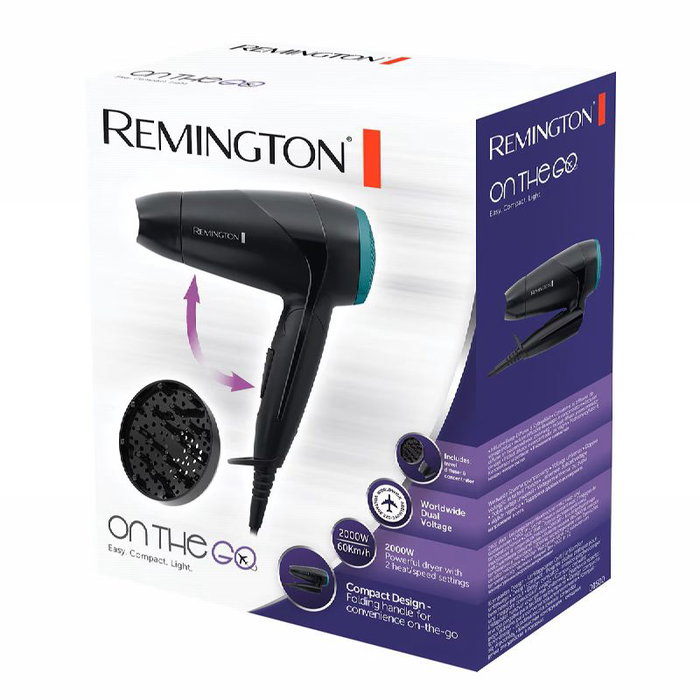 REMINGTON Secador de Viaje 2000W 2 Velocidades Cable 1.8m con Difusor